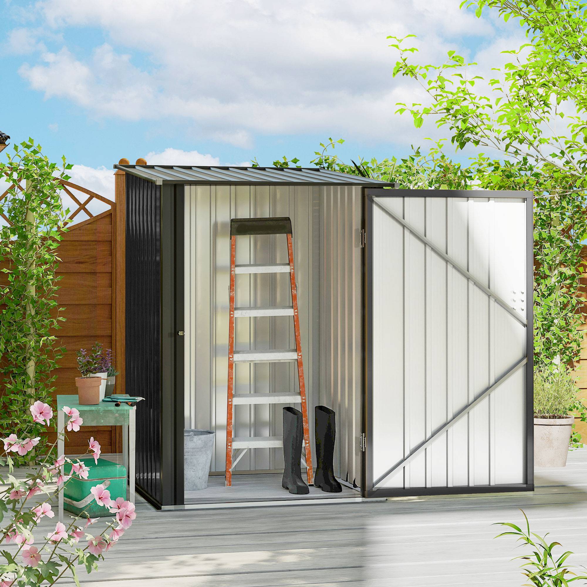 Abri de jardin acier compact 100x103x160 cm gris foncé, cabanon rangement outils pratique et sécurisé - Image 3