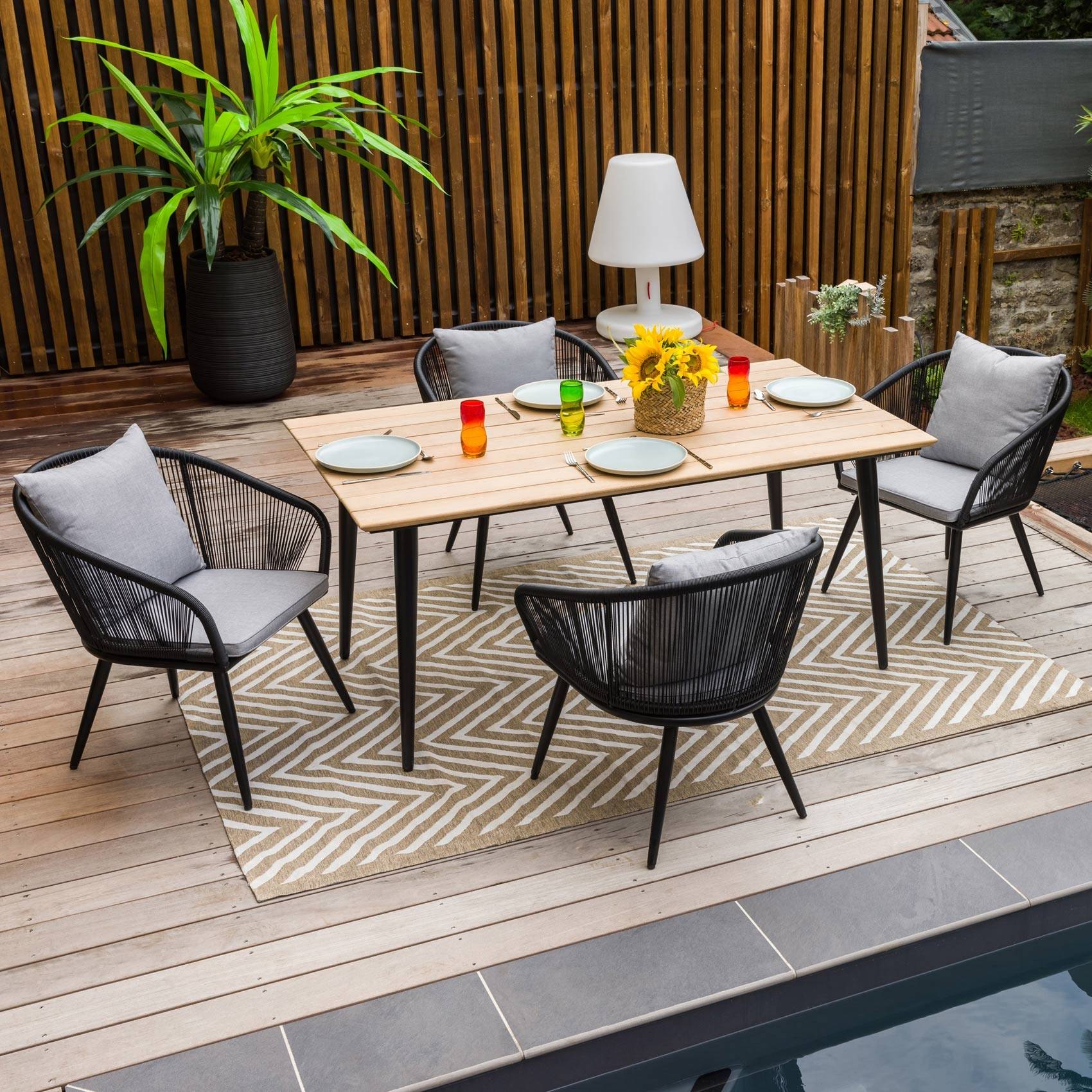 Table de jardin esprit indus - JARDILINE - Bois - Noir - Image 5
