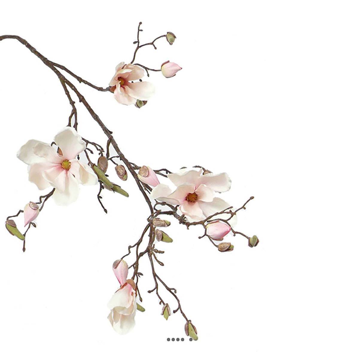 Branche de magnolia artificiel 4 fleurs 22 boutons H 107 cm Rose-crème - couleur: Rose-crème - Image 1