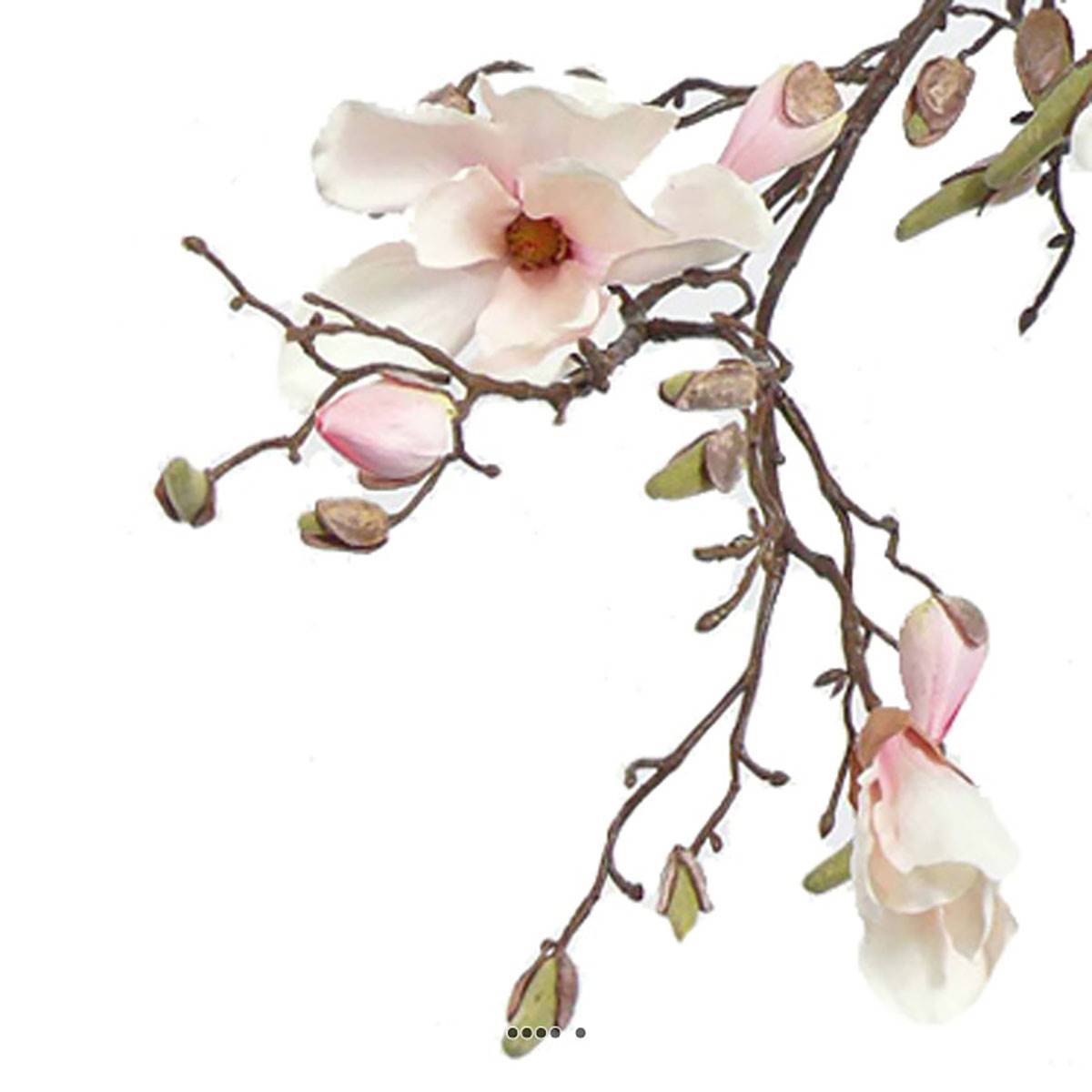 Branche de magnolia artificiel 4 fleurs 22 boutons H 107 cm Rose-crème - couleur: Rose-crème - Image 3