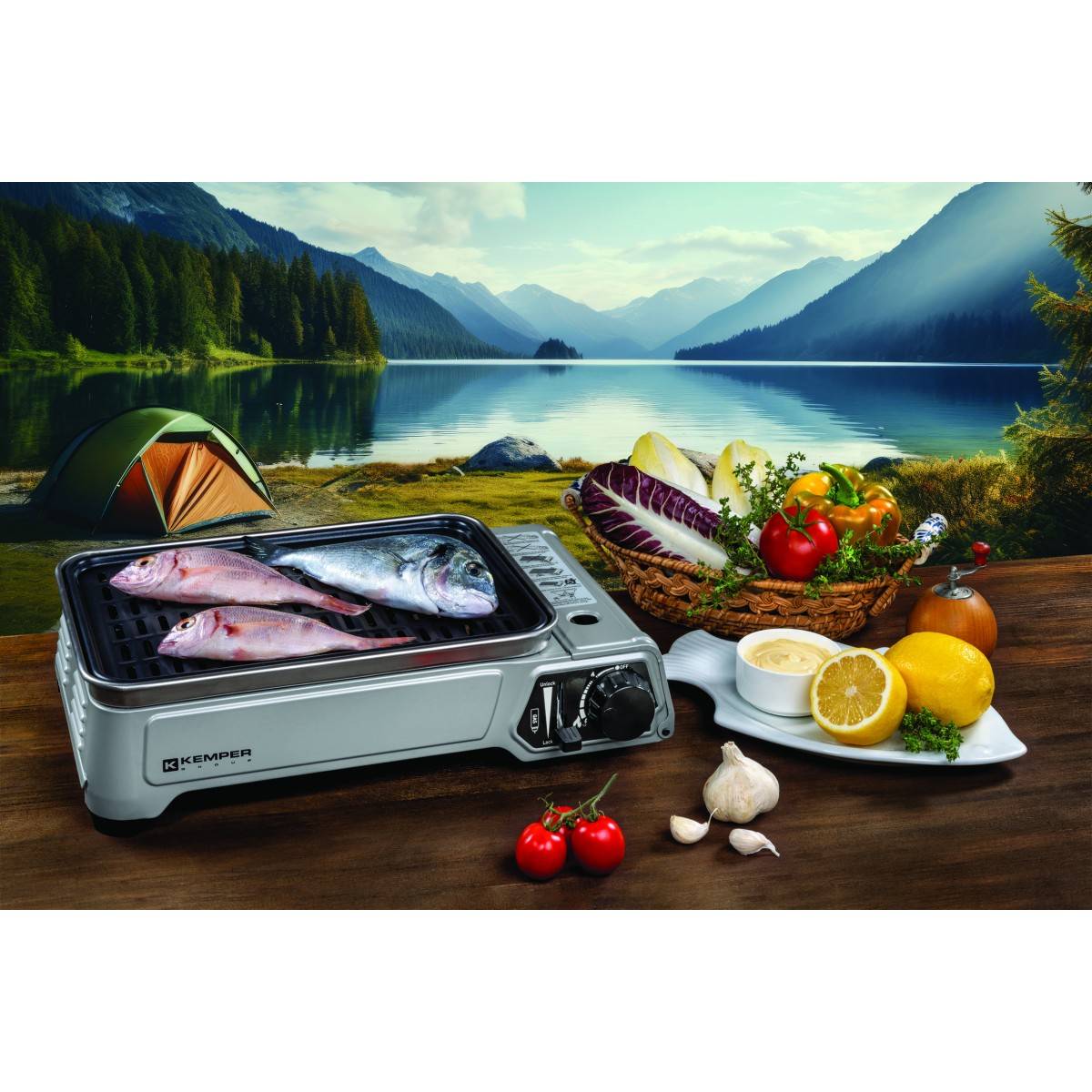 Barbecue gaz portable 1900W, Plancha gaz anti‑adhésive, Idéal camping, terrasse, balcon KEMPER - Imagen 4