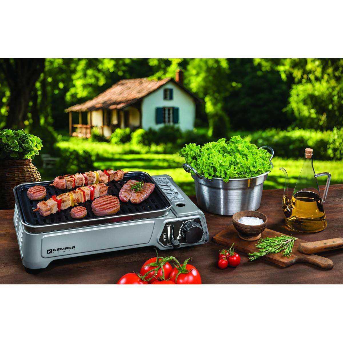 Barbecue gaz portable 1900W, Plancha gaz anti‑adhésive, Idéal camping, terrasse, balcon KEMPER - Imagen 8