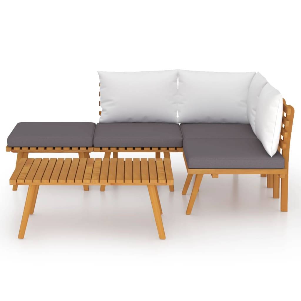 Salon de Jardin 5p Bois d'Acacia Design à Lattes Coussins Gris et Blanc – ComfortXL Outdoor Living - Image 3