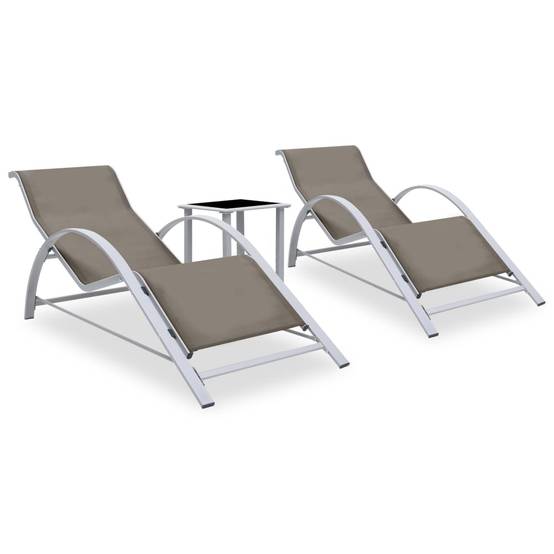 Lot de 2 chaises longues Aluminium Jardin avec table verre trempé Taupe - ComfortXL Outdoor Living - Image 1