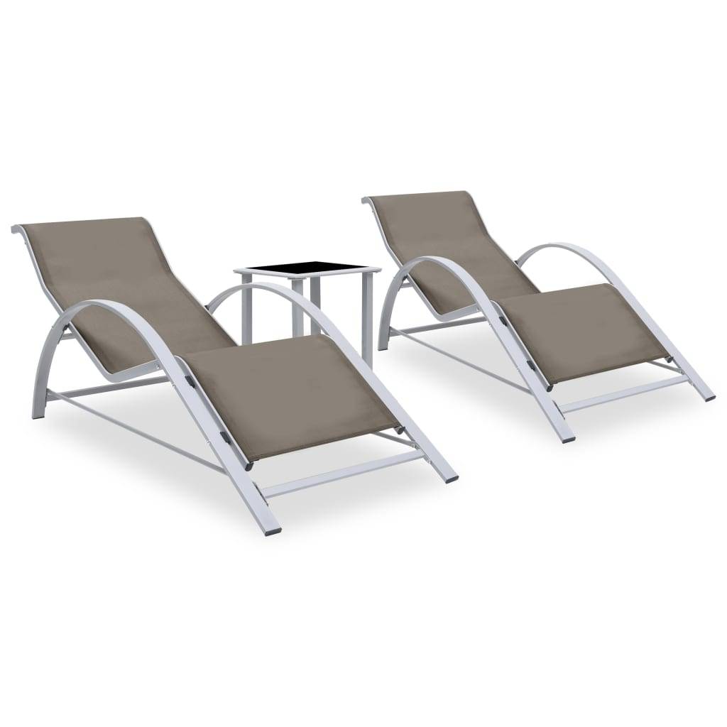 Lot de 2 chaises longues Aluminium Jardin avec table verre trempé Taupe - ComfortXL Outdoor Living - Image 1