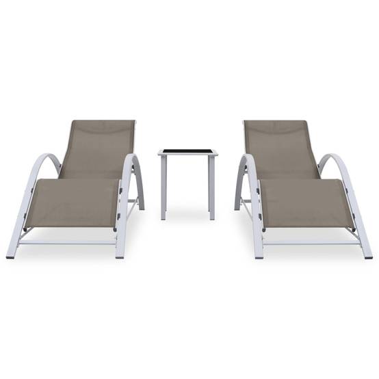 Lot de 2 chaises longues Aluminium Jardin avec table verre trempé Taupe - ComfortXL Outdoor Living - Image 2