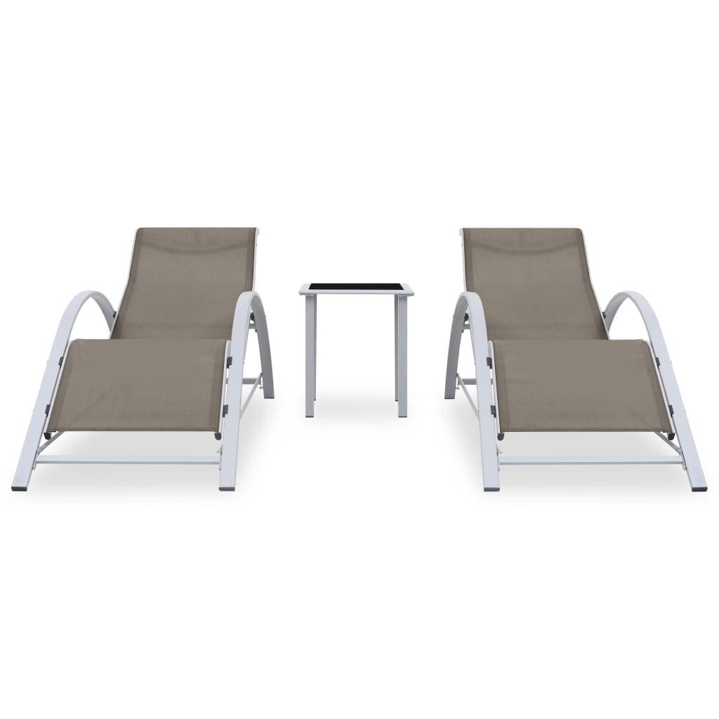 Lot de 2 chaises longues Aluminium Jardin avec table verre trempé Taupe - ComfortXL Outdoor Living - Image 2