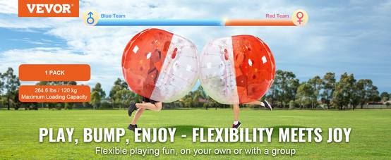 Vevor - VEVOR Bulle gonflable 1.5m diamètre PVC 0.8mm, pour jeux plein air adolescents/adultes, rouge et transparent. - Image 9
