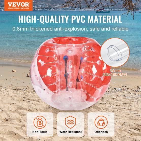 Vevor - VEVOR Bulle gonflable 1.5m diamètre PVC 0.8mm, pour jeux plein air adolescents/adultes, rouge et transparent. - Image 2