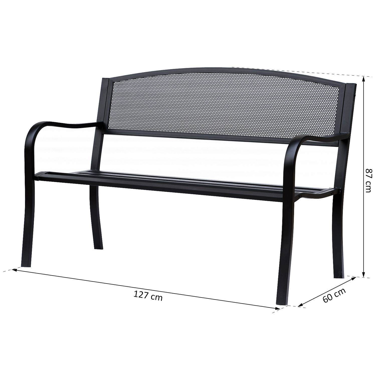 Outsunny - Banc 3 places de jardin terrasse style contemporain 127L x 60l x 87H cm métal époxy anticorrosion noir - Outsunny - Imagen 3
