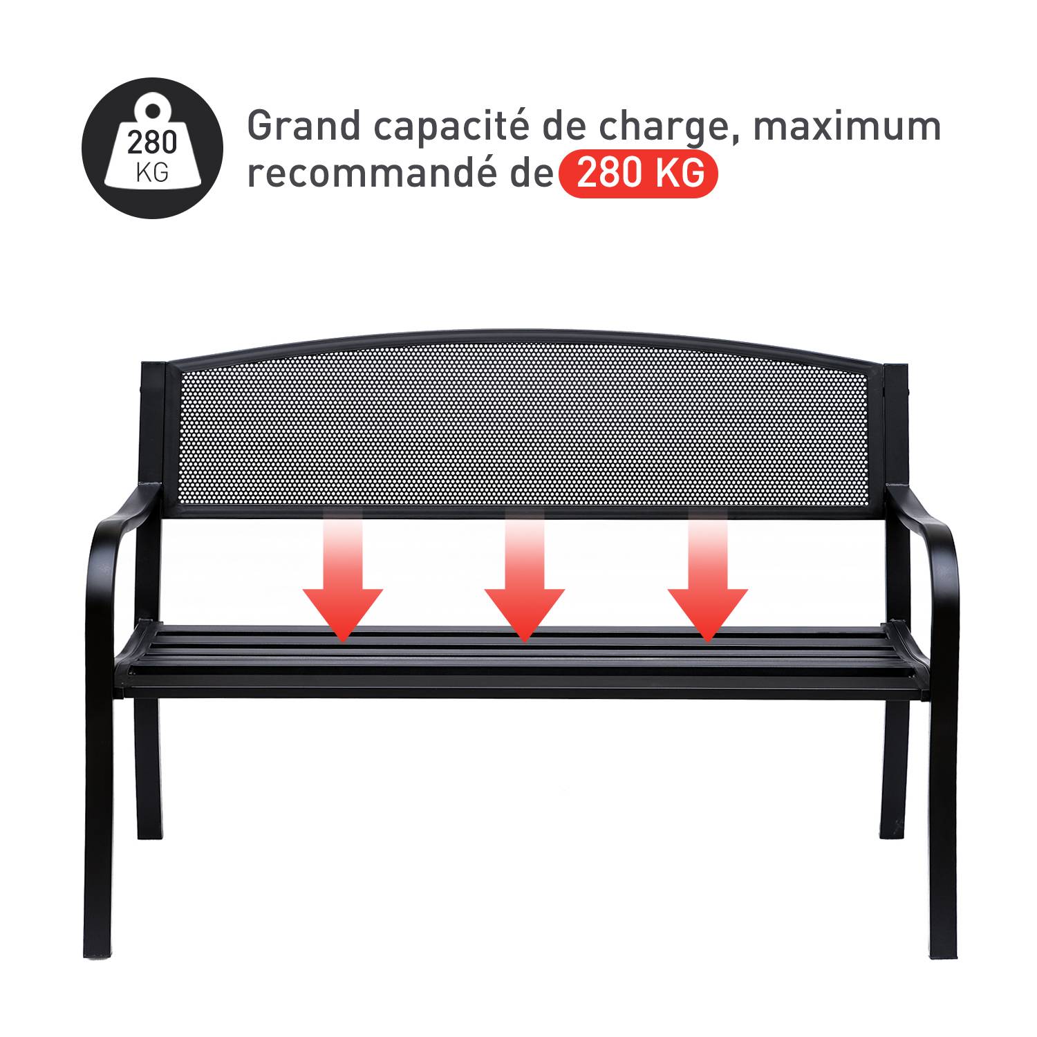 Outsunny - Banc 3 places de jardin terrasse style contemporain 127L x 60l x 87H cm métal époxy anticorrosion noir - Outsunny - Imagen 4