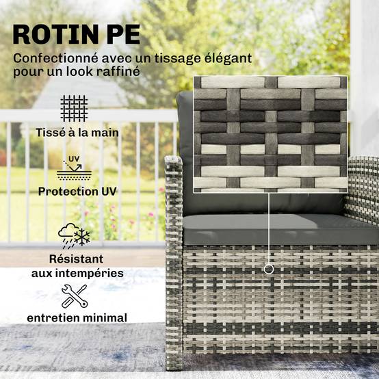 Salon de Jardin 3 Pièces Résine Tressée Balcon Terrasse Table 2 Fauteuils Gris Clair - ComfortXL Outdoor Living - Image 7