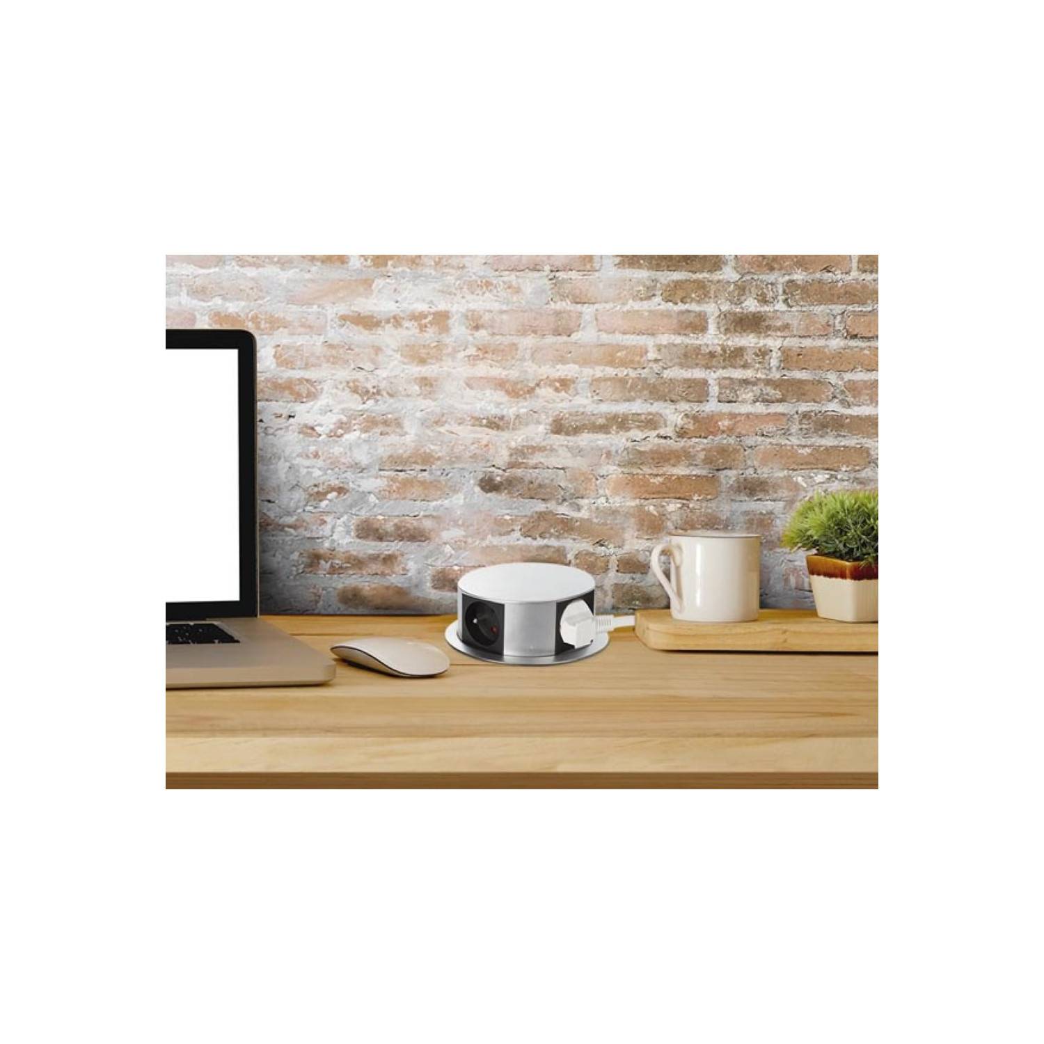 Prise Bloc escamotable encastrable, 4 prises type E avec sécurité enfants, aluminium noir-gris, câble 1.4 m, IP20, 16A 3680W - Image 5