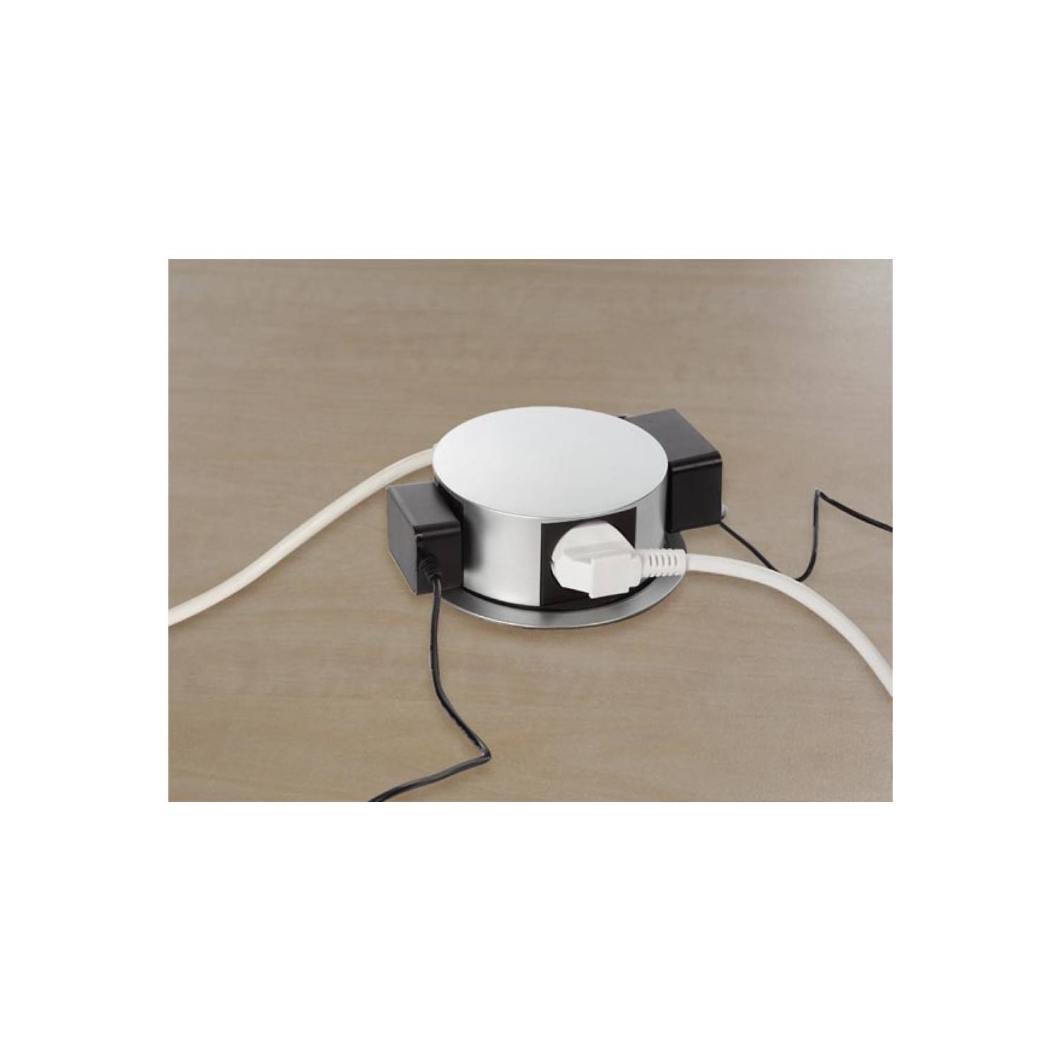 Prise Bloc escamotable encastrable, 4 prises type E avec sécurité enfants, aluminium noir-gris, câble 1.4 m, IP20, 16A 3680W - Image 3