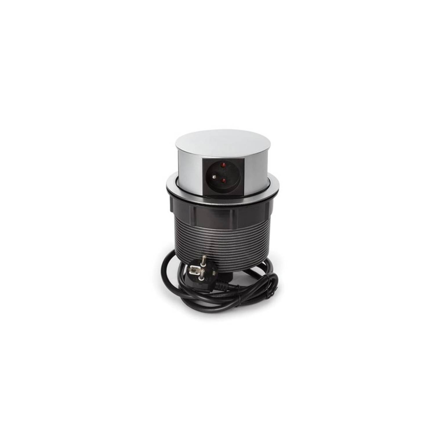 Prise Bloc escamotable encastrable, 4 prises type E avec sécurité enfants, aluminium noir-gris, câble 1.4 m, IP20, 16A 3680W - Image 1
