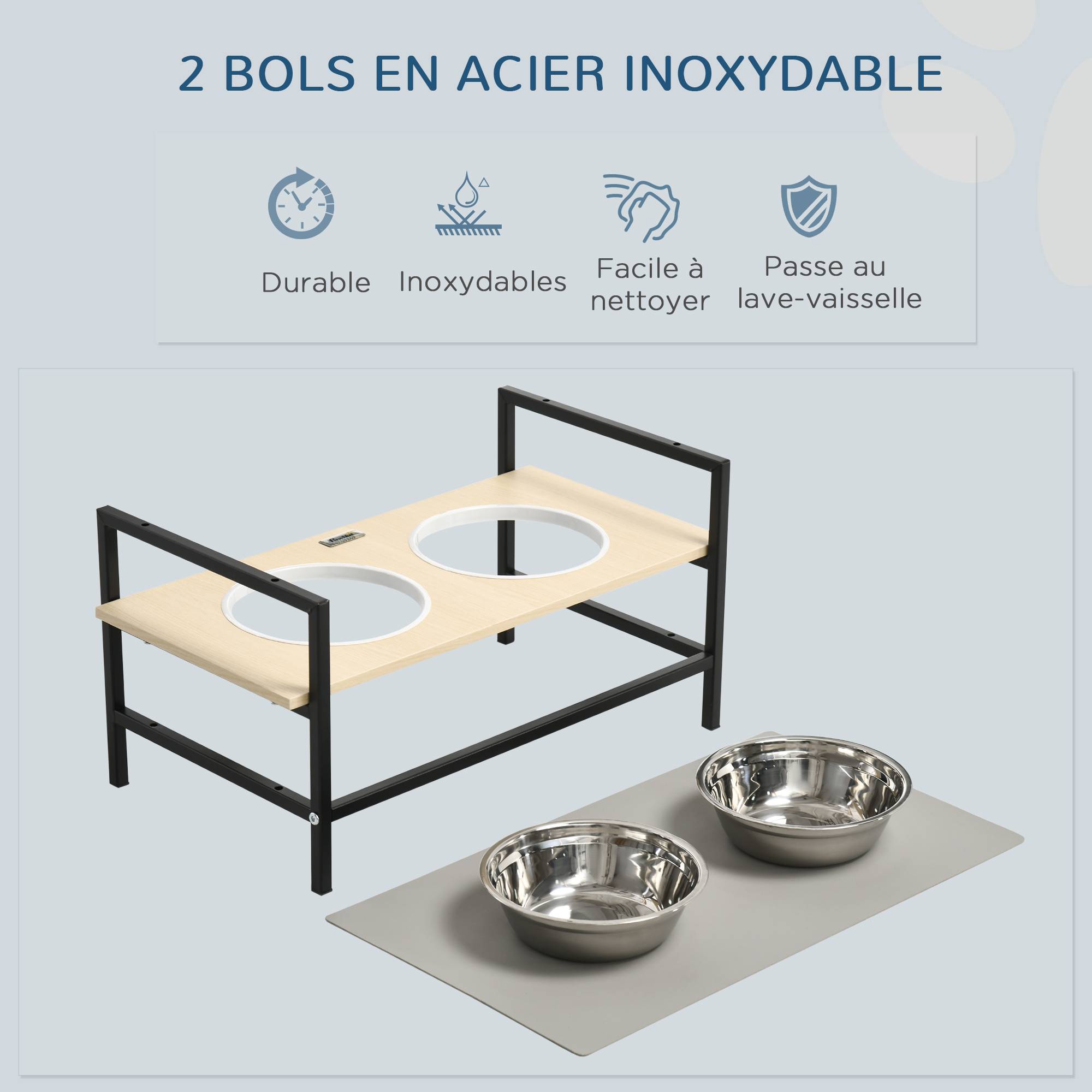 Gamelle chien surélevée double porte-gamelle avec 2 bols amovibles en acier, hauteur réglable 11/21,5/32 cm et 1 tapis - Image 9