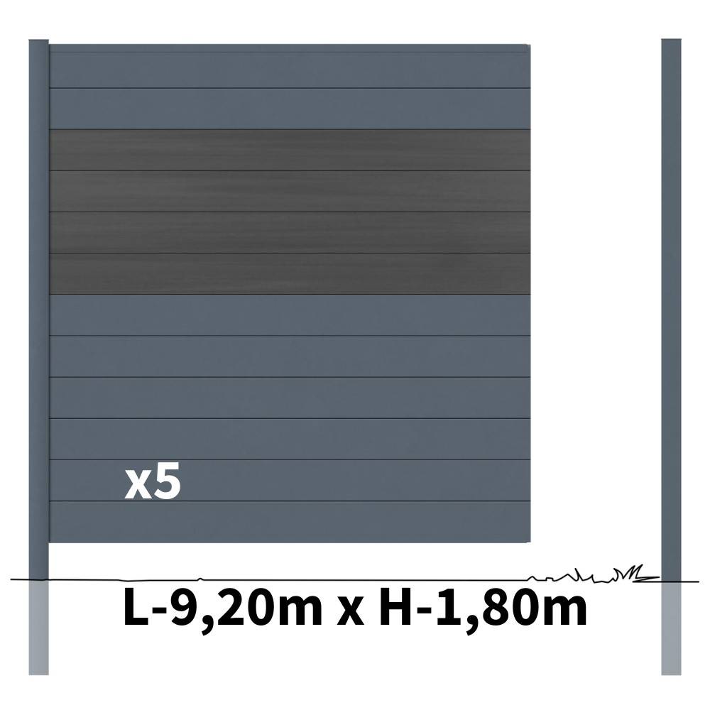 Kit Clôture Aluminium BAHIA & CRUZ Ardoise 9,20x1,8m - Bois Composite & Aluminium - Poteaux Gris - Brise Vue - Palissade - Image 3