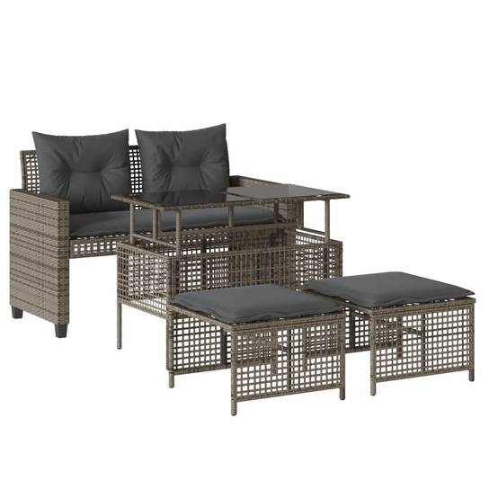 Salon de Jardin 4 Personnes Résine Tressée avec Table Relevable et Banc pour Terrasse Gris – ComfortXL Outdoor Living - Image 2