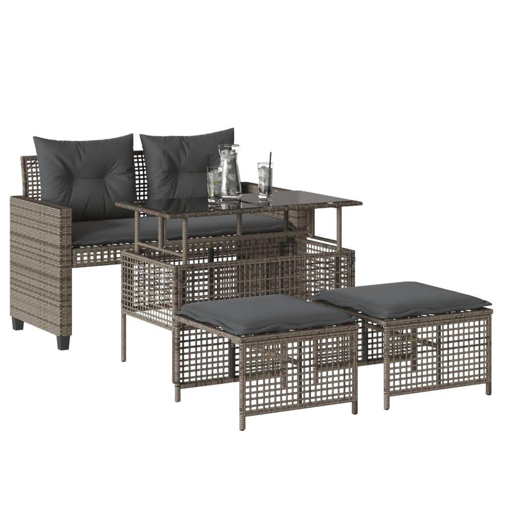 Salon de Jardin 4 Personnes Résine Tressée avec Table Relevable et Banc pour Terrasse Gris – ComfortXL Outdoor Living - Image 3