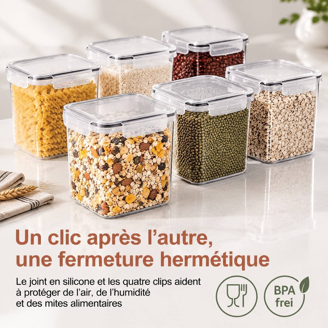 Set de 6 Boîtes Alimentaires Hermétiques 2,5 L pour Farine et Sucre - Image 5