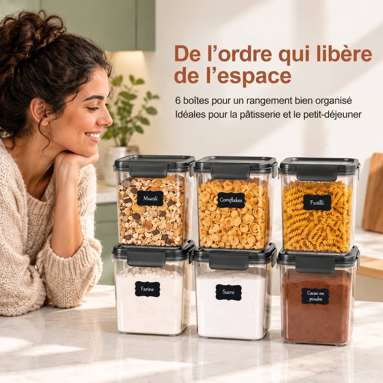 Set de 6 Boîtes Alimentaires Hermétiques 2,5 L pour Farine et Sucre - Image 2