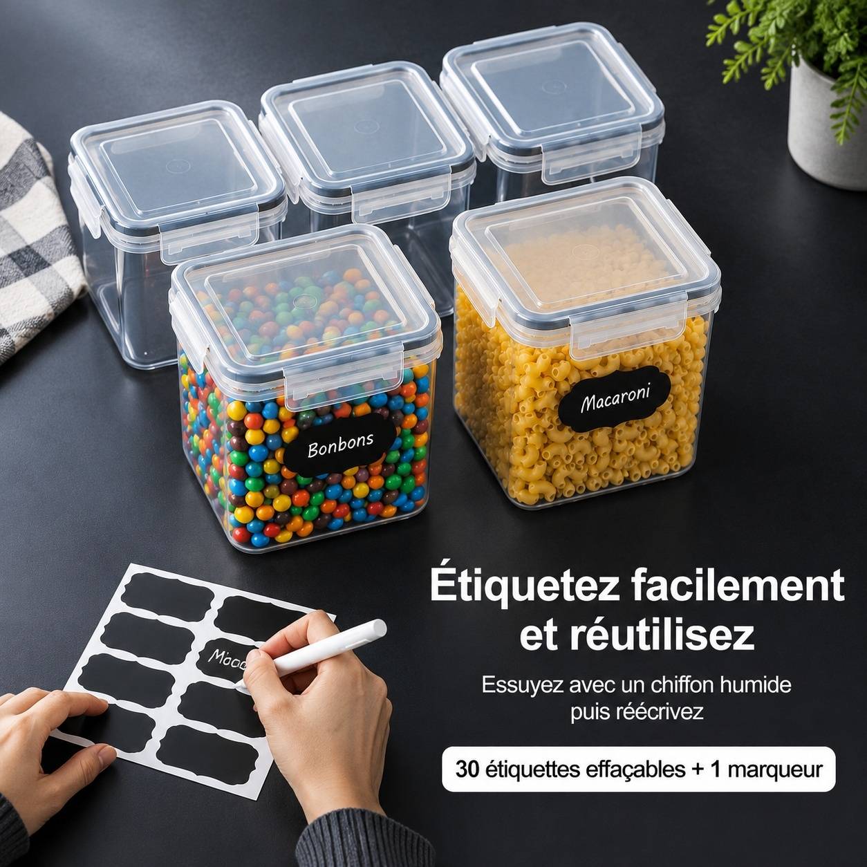 Set de 6 Boîtes Alimentaires Hermétiques 2,5 L pour Farine et Sucre - Image 7