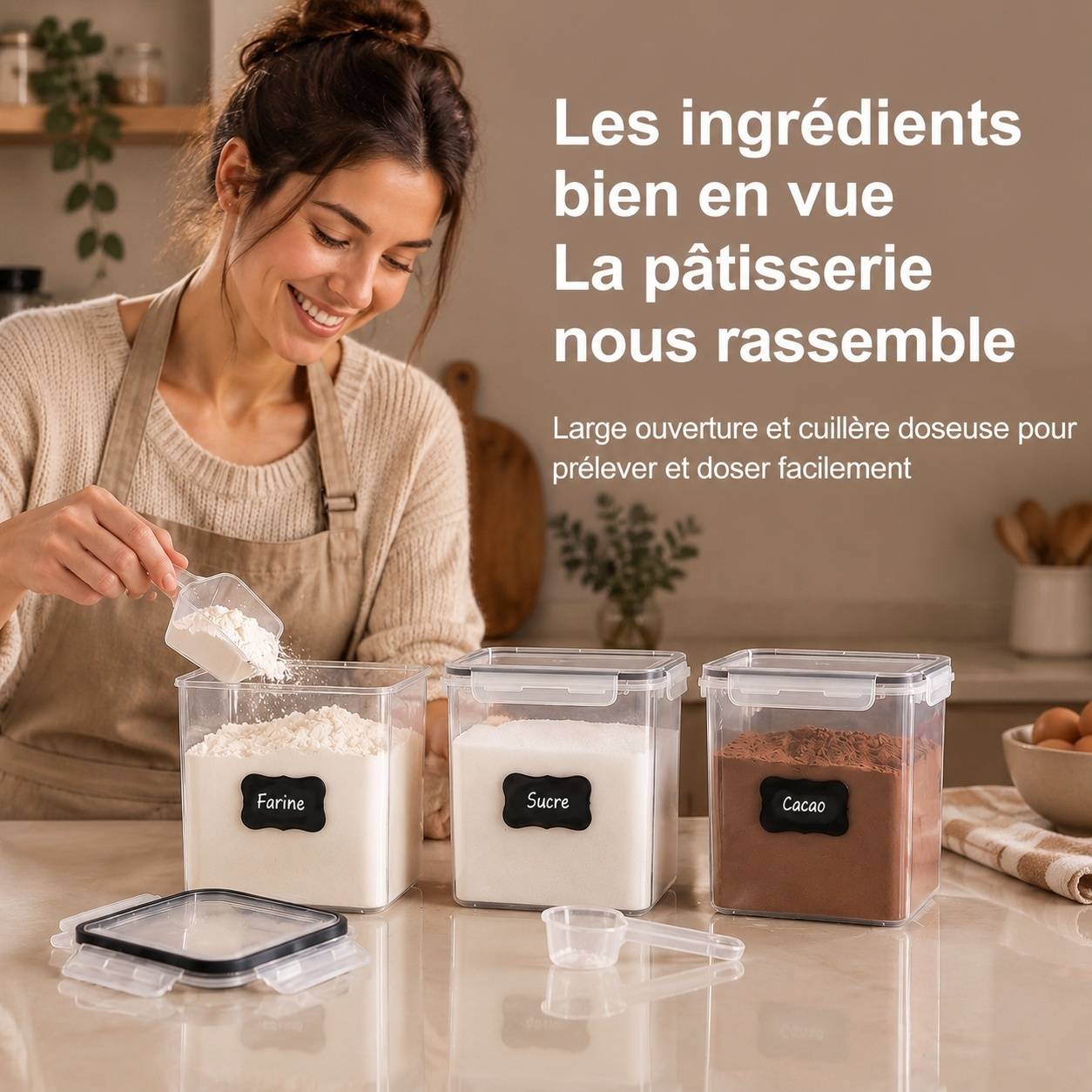 Set de 6 Boîtes Alimentaires Hermétiques 2,5 L pour Farine et Sucre - Image 6
