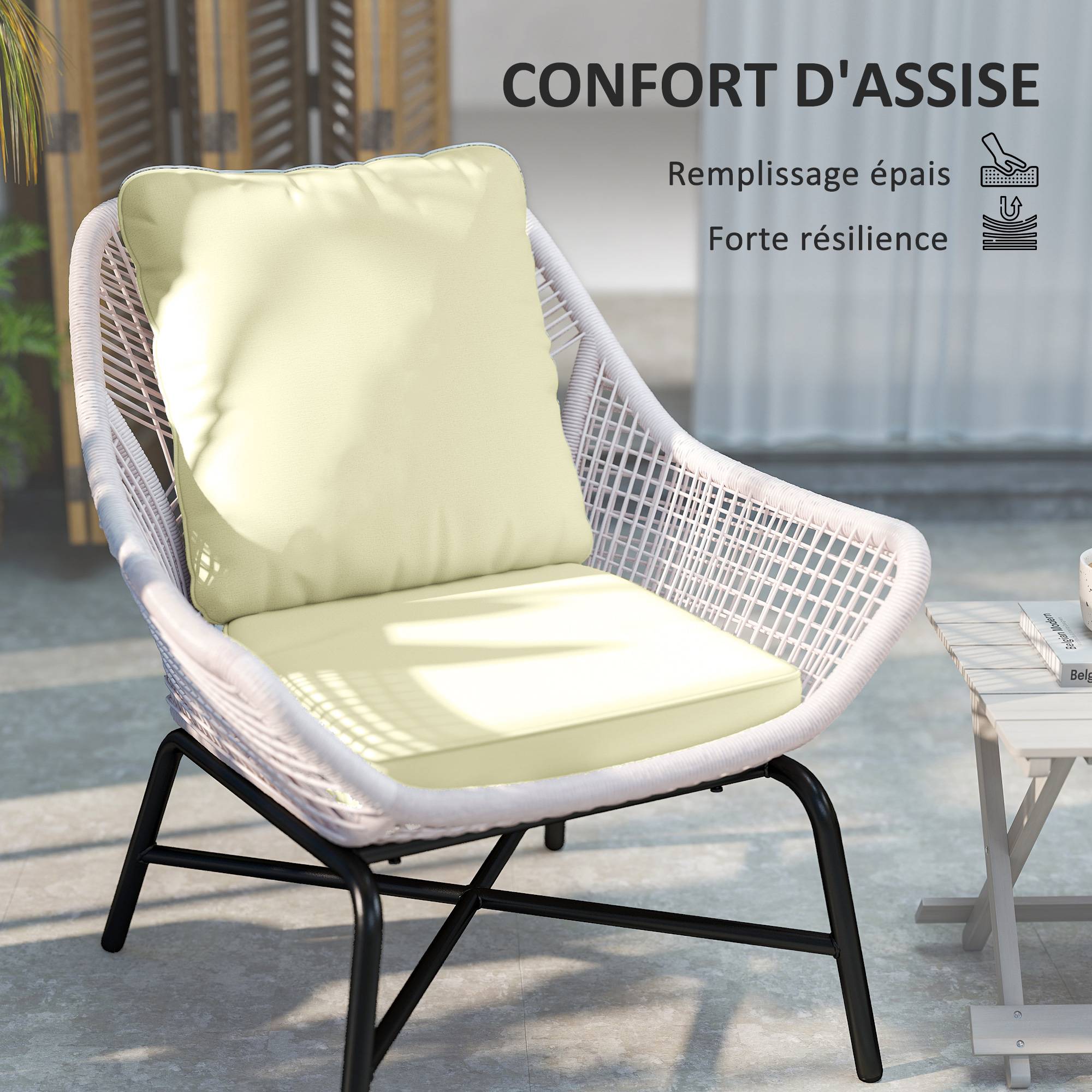 Ensemble de 2 coussins d'assise avec dossier, coussin d'assise et de dossier extérieur et intérieur, crème - Image 6