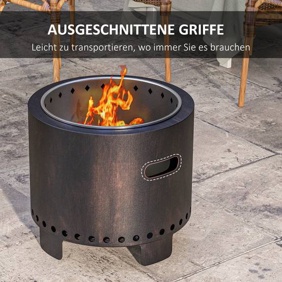 Brasero extérieur métal jardin camping combustion sans fumée poignées Ø45cm noir - ComfortXL Outdoor Living - Image 6