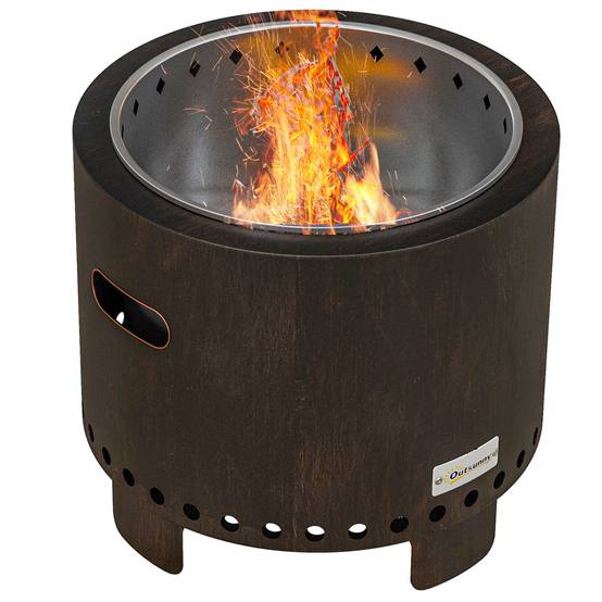 Brasero extérieur métal jardin camping combustion sans fumée poignées Ø45cm noir - ComfortXL Outdoor Living - Image 2