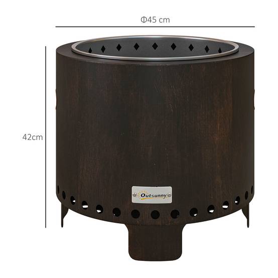 Brasero extérieur métal jardin camping combustion sans fumée poignées Ø45cm noir - ComfortXL Outdoor Living - Image 3