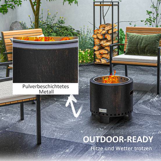 Brasero extérieur métal jardin camping combustion sans fumée poignées Ø45cm noir - ComfortXL Outdoor Living - Image 5