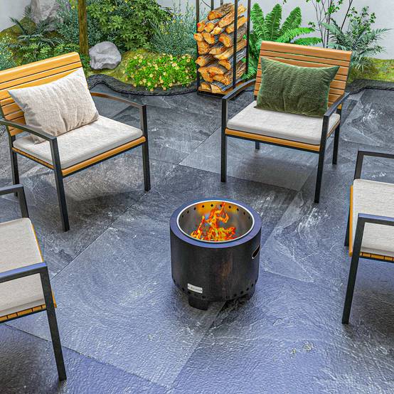 Brasero extérieur métal jardin camping combustion sans fumée poignées Ø45cm noir - ComfortXL Outdoor Living - Image 7