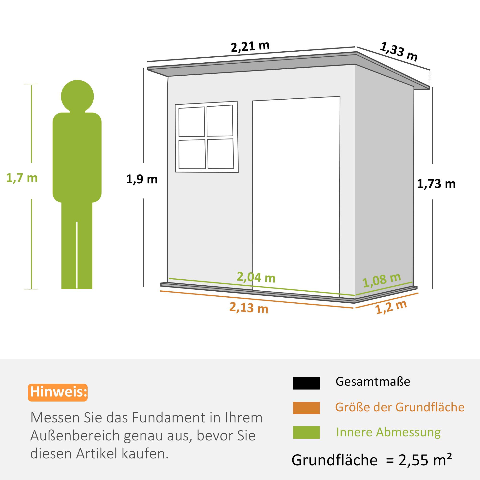 Abri de jardin avec fenêtre et porte verrouillable, pour jardin ou terrasse, en acier, 221 x 133 x 190 cm (L x l x H), gris - Image 5