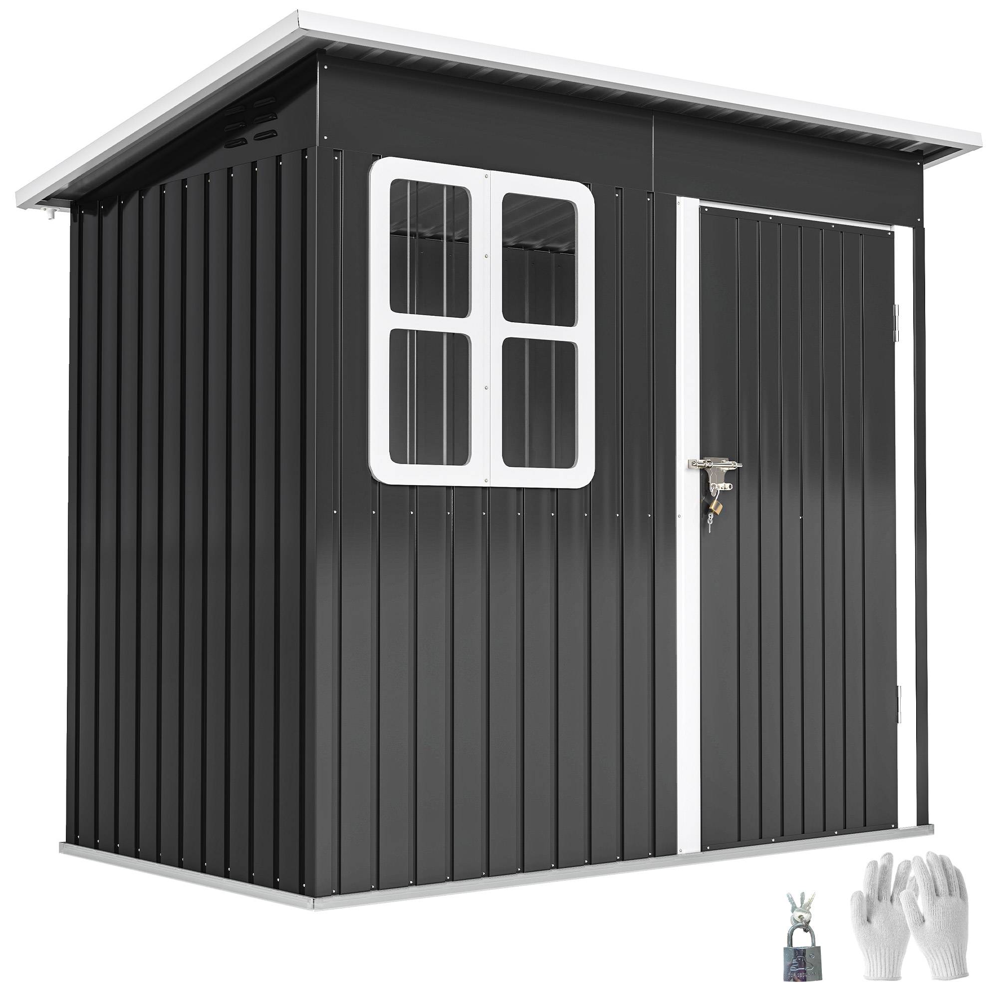Abri de jardin avec fenêtre et porte verrouillable, pour jardin ou terrasse, en acier, 221 x 133 x 190 cm (L x l x H), gris - Image 1