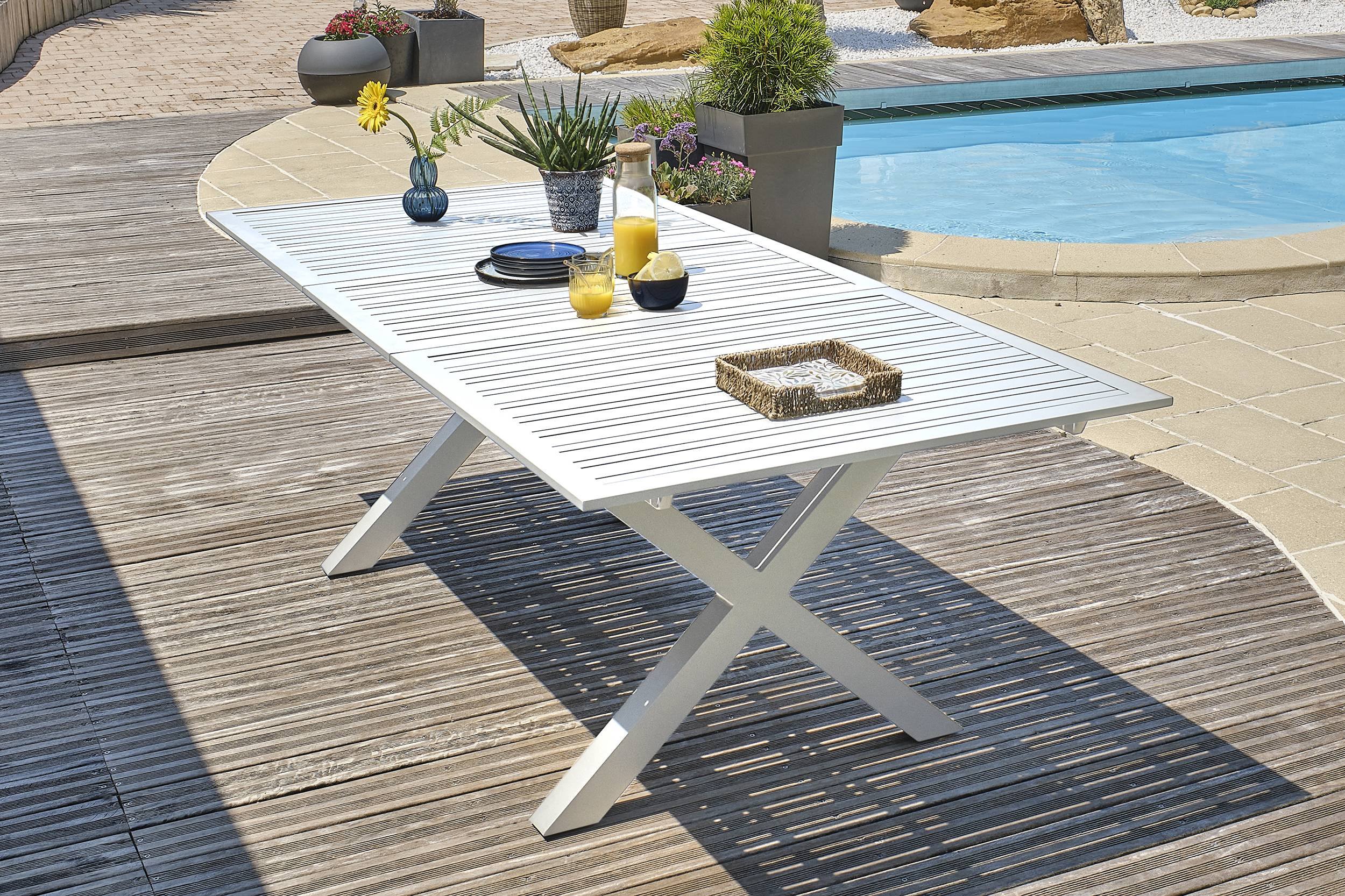Dcb Garden - Ensemble repas de jardin 6 places en aluminium - Blanc - FLORIDE - Imagen 7