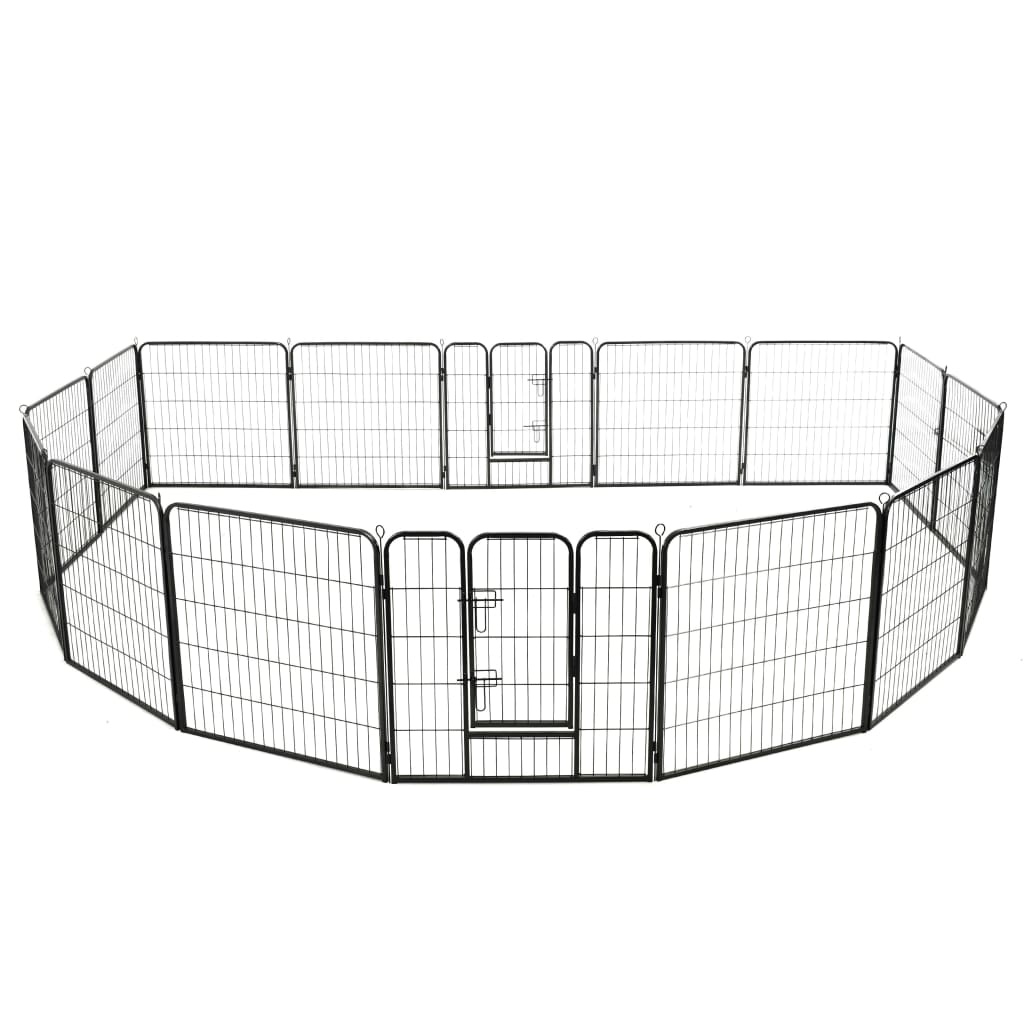 Vidaxl - Parc Pour Chiens 16 Panneaux Acier 80 X 80 Cm Noir - vidaXL - Imagen 1