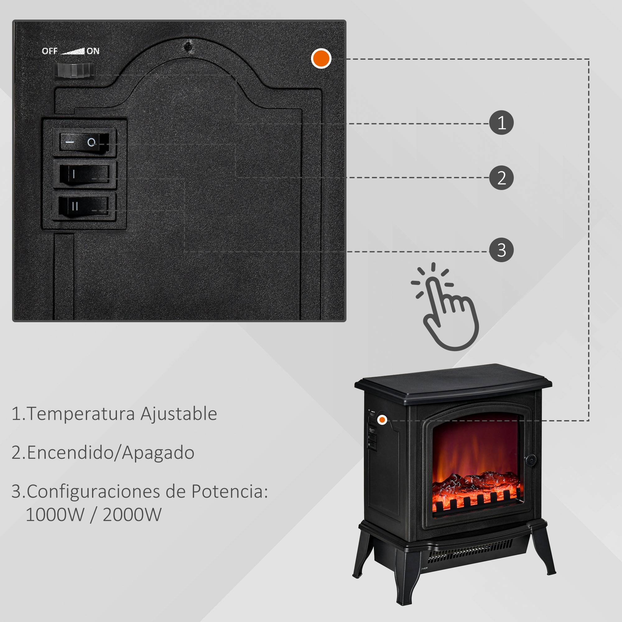 Cheminée décorative thermostat réglable et protection anti-surchauffe pour pièces 20-25 m² 36,5x24x45,5 cm noir - Image 7