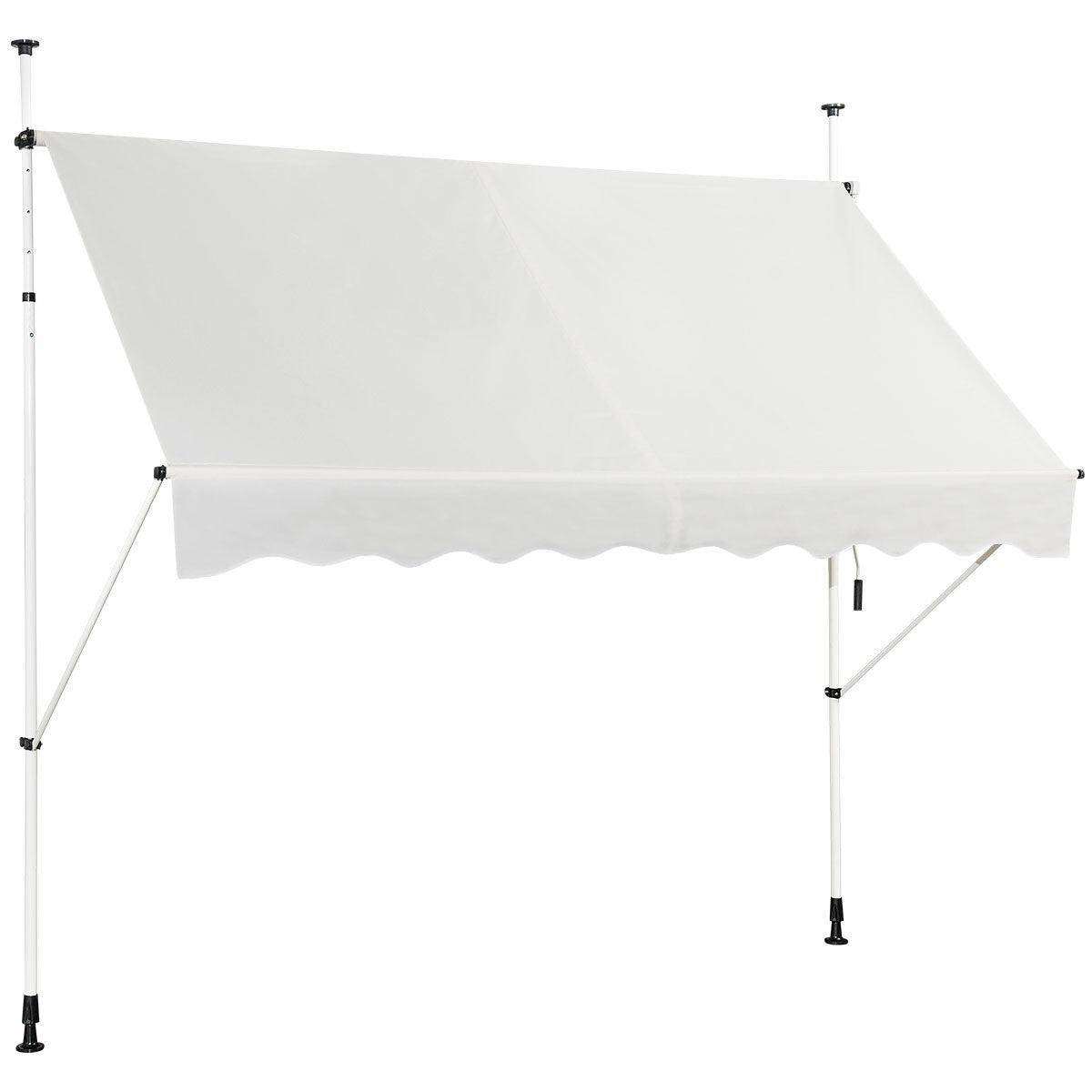 Helloshop26 - Auvent manuel rétractable 250 cm hauteur réglable de 200-300cm store banne en aluminium et tissu oxford anti uv beige - Imagen 2