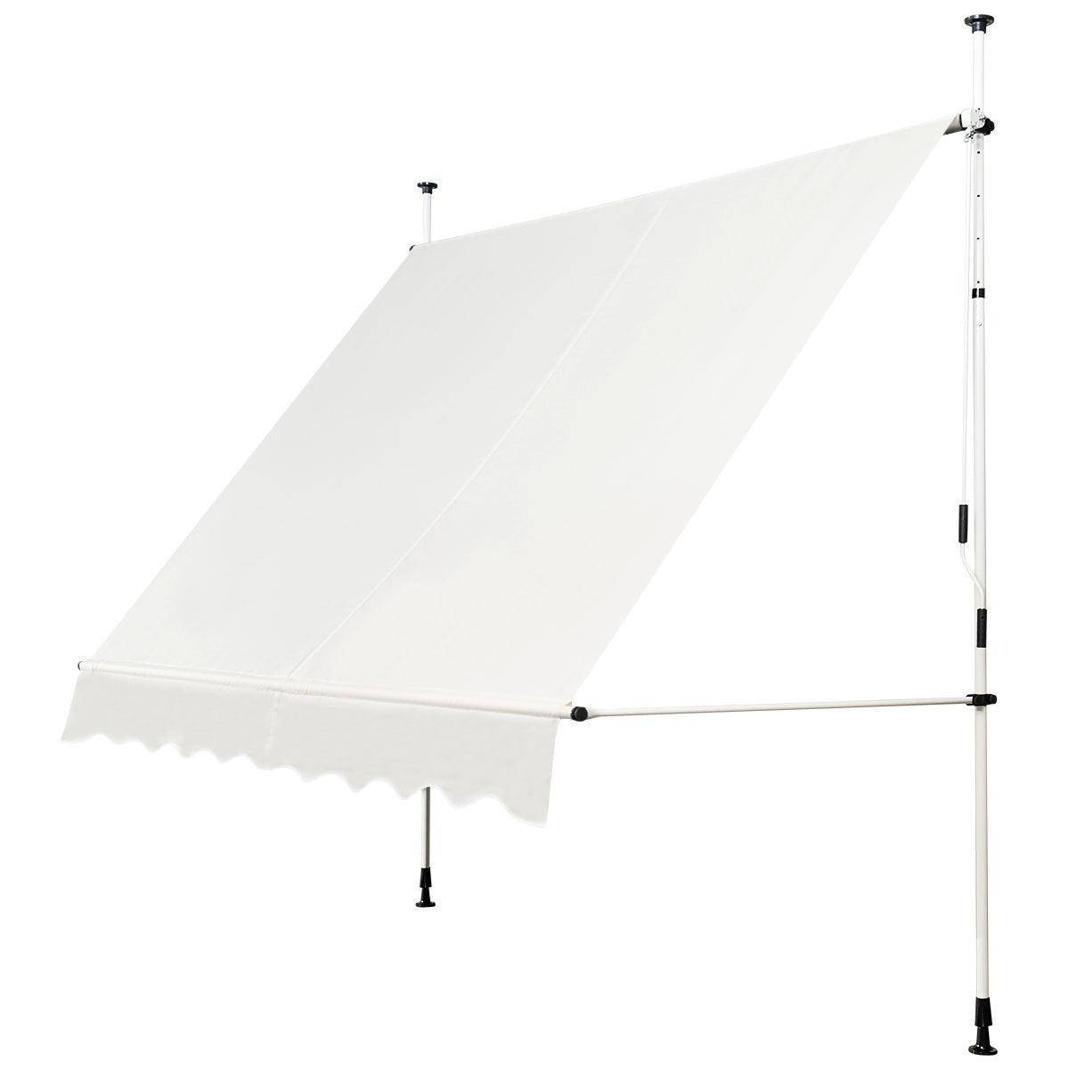 Helloshop26 - Auvent manuel rétractable 250 cm hauteur réglable de 200-300cm store banne en aluminium et tissu oxford anti uv beige - Imagen 1