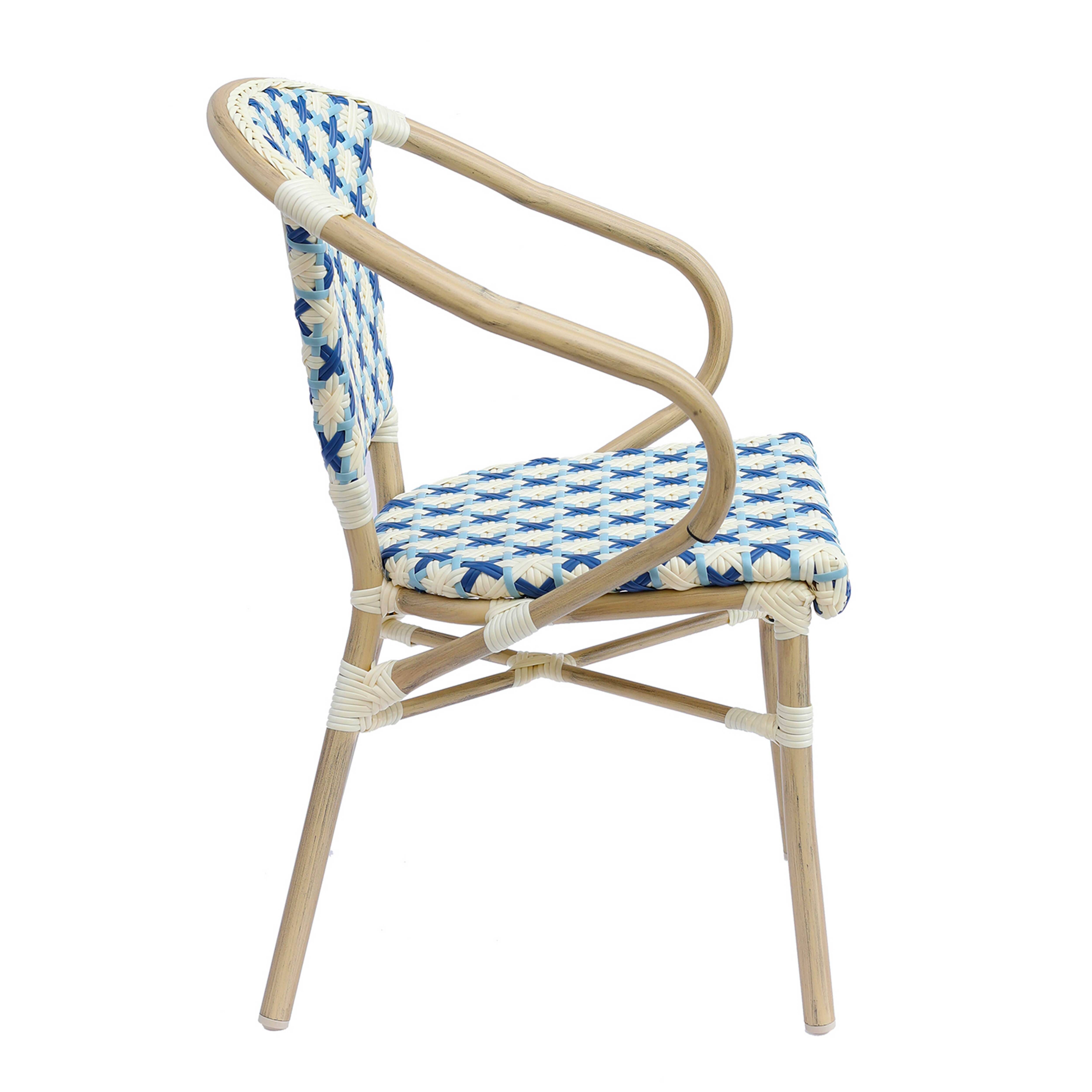 Oviala - Fauteuil de terrasse bistrot parisien en aluminium et rotin bleu Madeleine - Oviala - Imagen 4