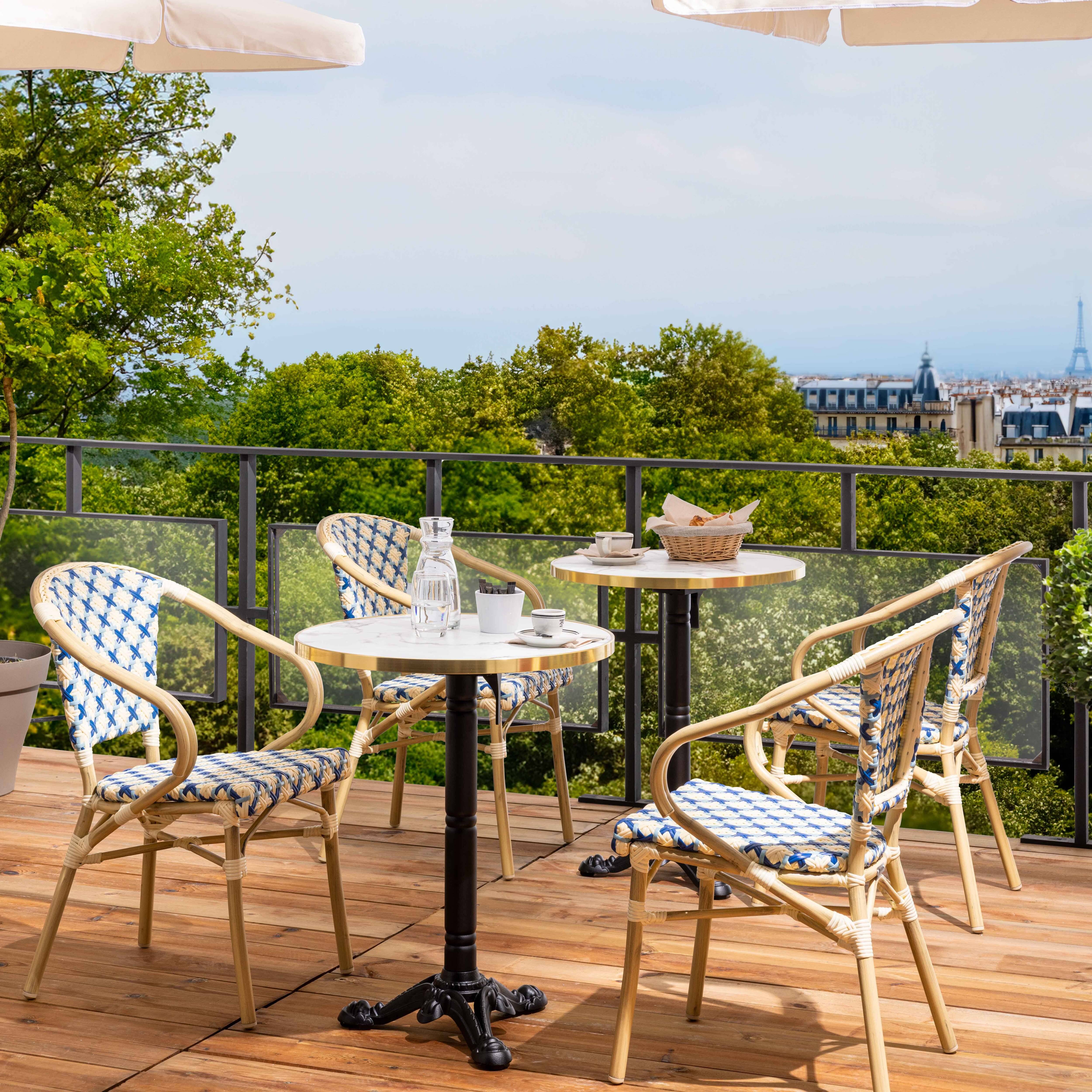 Oviala - Fauteuil de terrasse bistrot parisien en aluminium et rotin bleu Madeleine - Oviala - Imagen 3