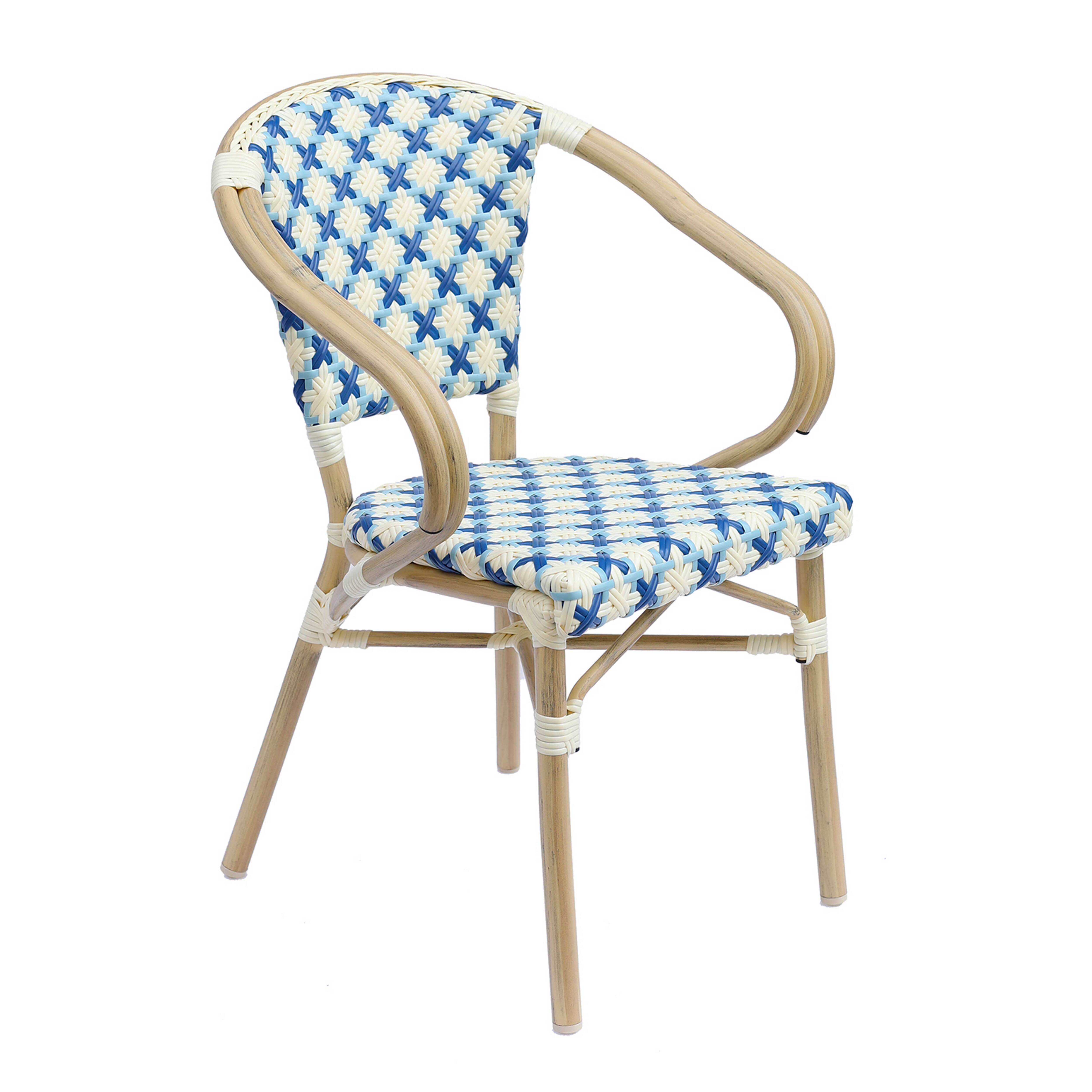 Oviala - Fauteuil de terrasse bistrot parisien en aluminium et rotin bleu Madeleine - Oviala - Imagen 1