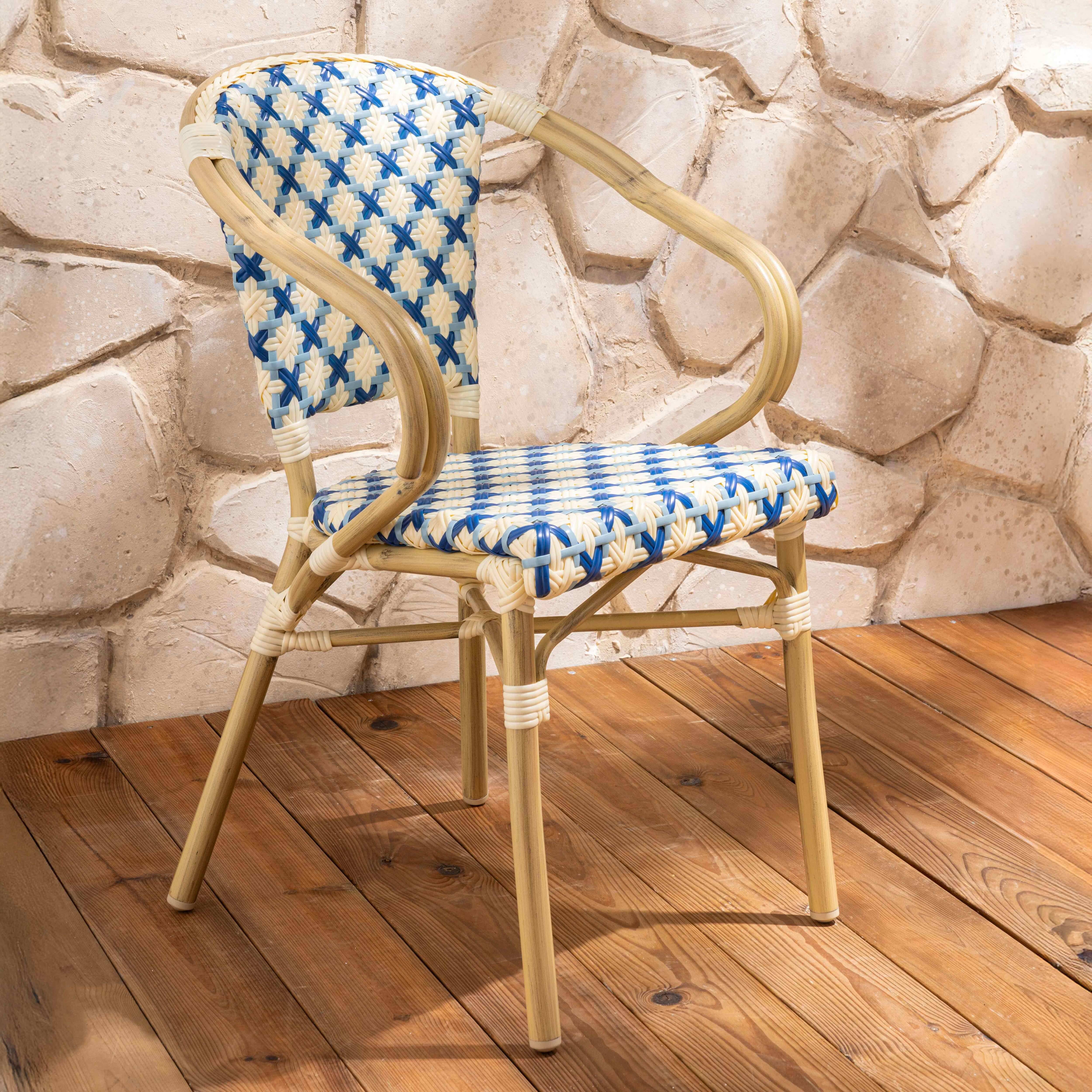 Oviala - Fauteuil de terrasse bistrot parisien en aluminium et rotin bleu Madeleine - Oviala - Imagen 2