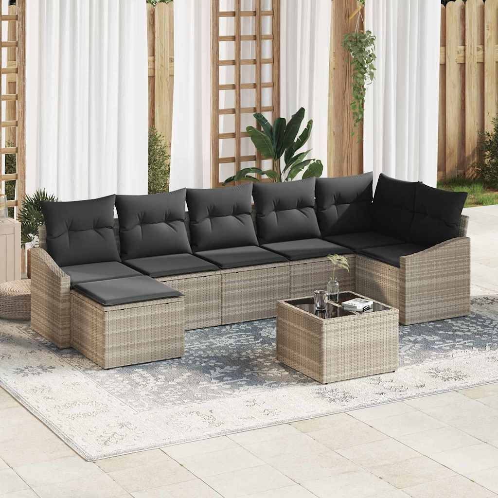 ComfortXL - Salon de jardin 8 pièces polyrotin avec rangement et table hauteur réglable pour repas extérieur Gris Clair – ComfortXL Outdoor Living - Image 1