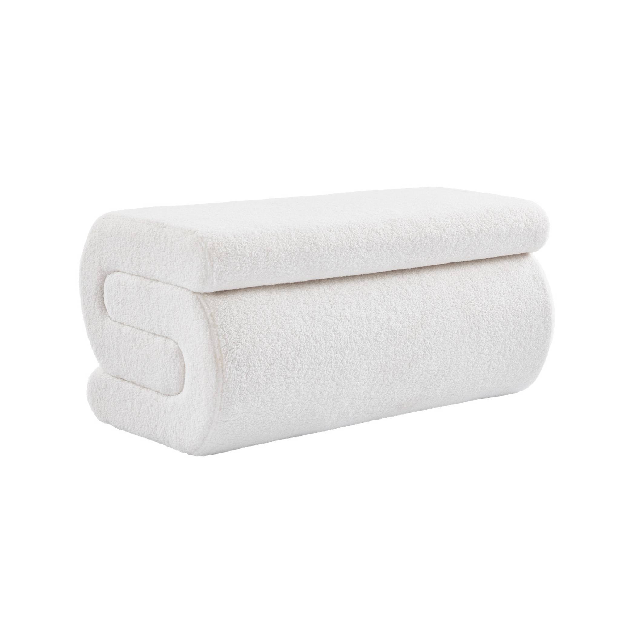 sweeek - Banc design revêtement bouclette blanc 1-2 places L 92 x P 50 x H 45cm - Sasha | sweeek - Image 2