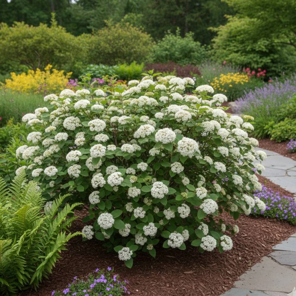 Viorne lantane, Viburnum à fleurs Blanche - feuillage Caduc - Pot de 4L - 40/60 cm-  hauteur à maturité De 1,50 m à 2,00 m - Image 1