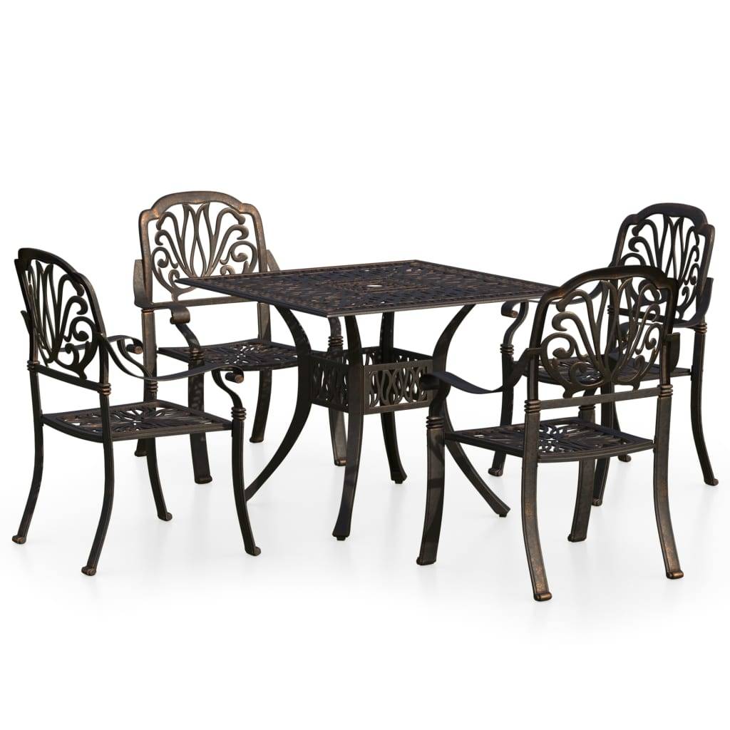 Ensemble de bistro jardin meuble extérieur terrasse 5 pièces aluminium coulé bronze - Imagen 1