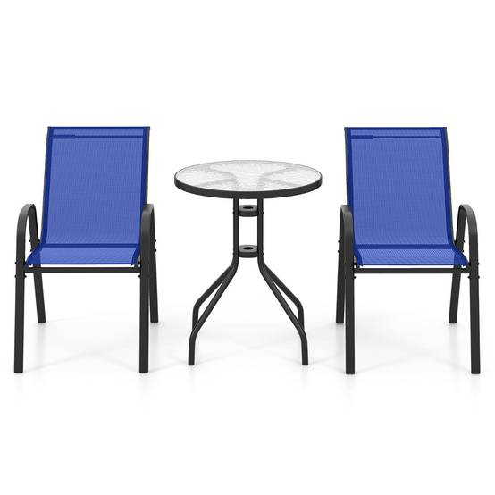 Ensemble de Bistrot de Jardin 3 Pièces Table Ronde avec 2 Chaises Empilables Mobilier de Conversation Bleu MAISON CHIC - Image 1