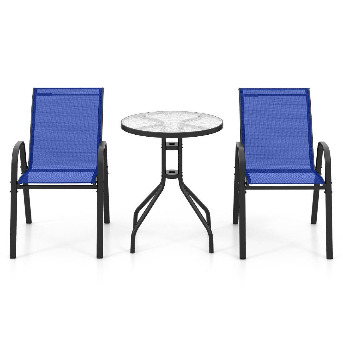 Ensemble de Bistrot de Jardin 3 Pièces Table Ronde avec 2 Chaises Empilables Mobilier de Conversation Bleu MAISON CHIC - Image 1